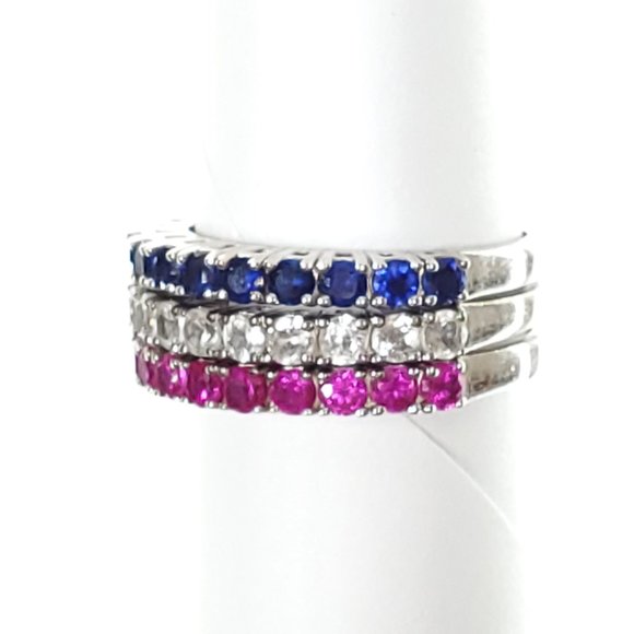 STERLING 925 Set of 3 Rings Pink White Blue - Picture 3 of 6